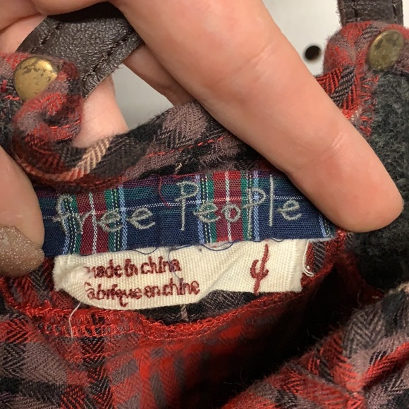 Free People red plaid dress with leather detail size 4 - Picture 2 of 4